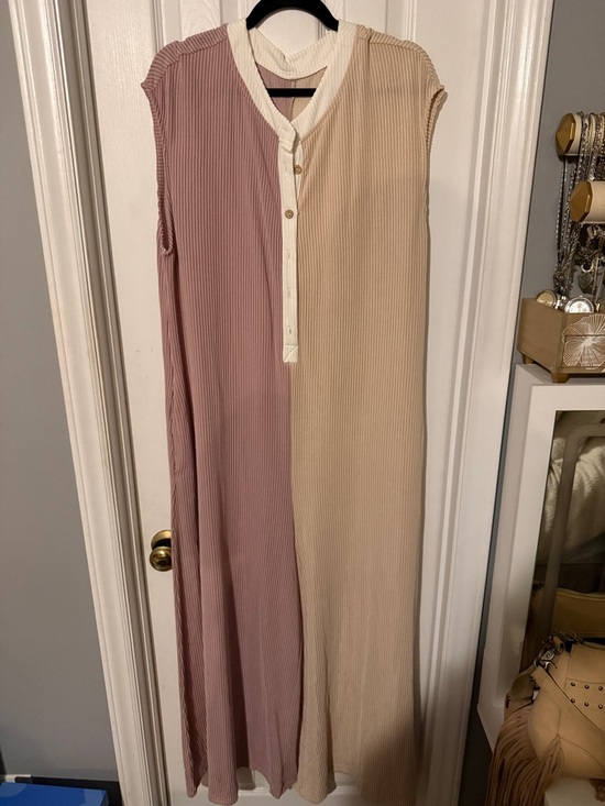Pants - Two-Tone Sleeveless Romper  in Mauve and Cream XL purchased at a Boutique